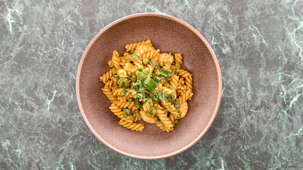 Photograph of Carrot pepper pasta.