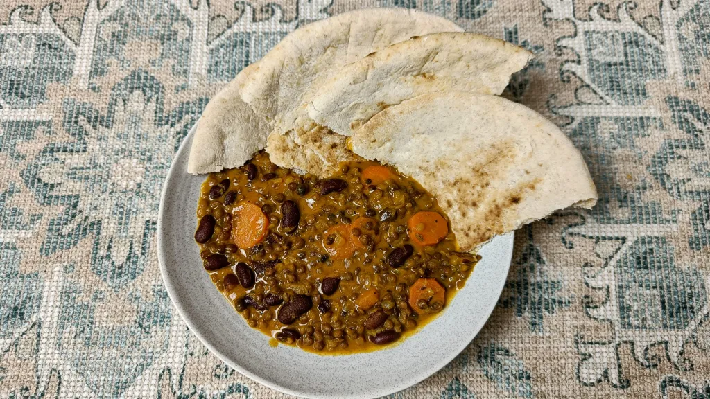 Photograph of Coconut dal with cumin-spiced carrots.