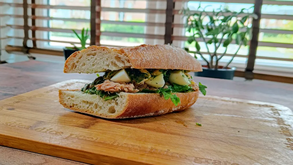 Photograph of Italian-style tuna sandwich.